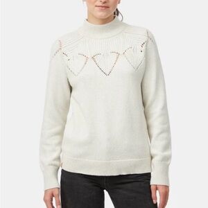 Ten Tree Highline Pointelle Turtleneck Sweater Elm White NWOT Size Large